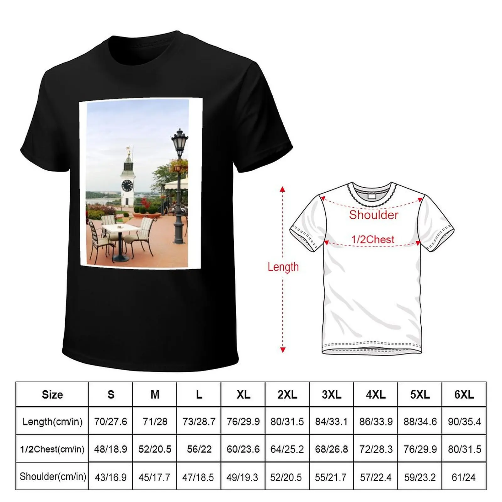 tower clock in Serbia old town Petrovaradin T-Shirt Classic Graphic Short Sleeve Top