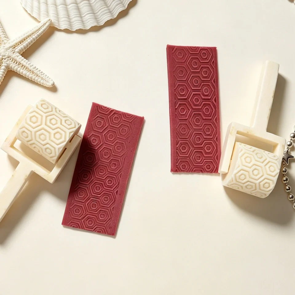 Mini Handheld Silicone Embossing Roller Dot Hexagon Floral Lace Geometric Pattern Texture Roller Epoxy Resin Earring Jewelry DIY - view 4
