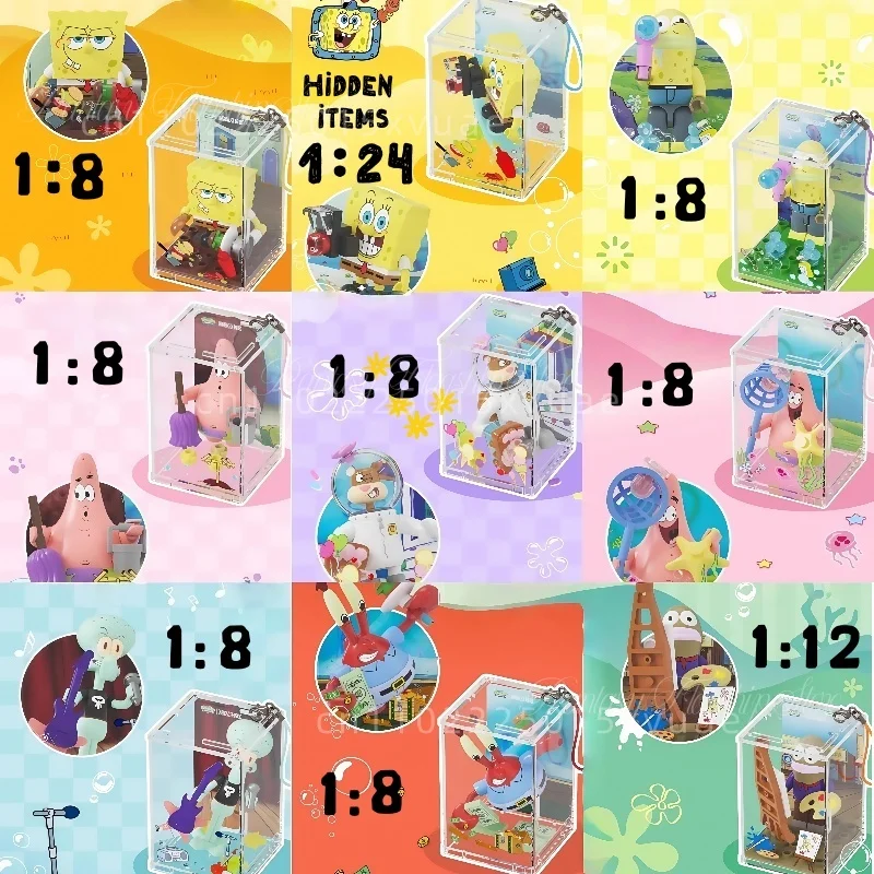 سبونجبوب اللبنات بيكيني القاع يوم تجميعها صندوق معلق نموذج اللعب الكرتون الديكور صناديق غامضة للأطفال الهدايا