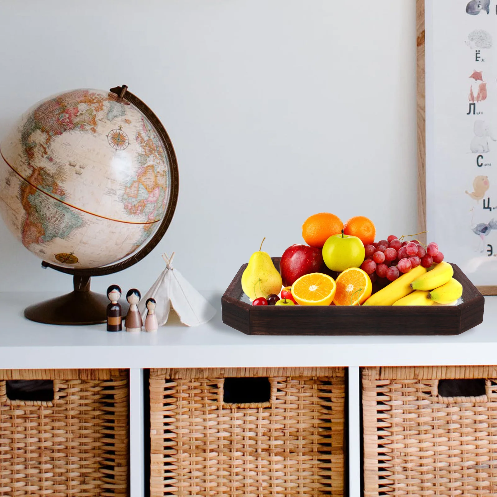 

Wooden Storage Tray with Crabapple Design Walnut Color Retro Style for Candies Fruits Tea Party Snack Plate Home Hotel Use