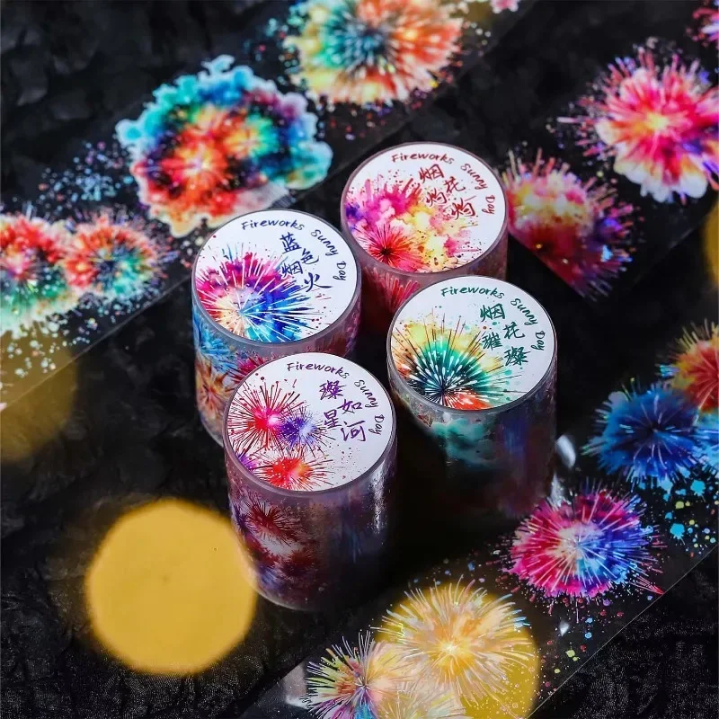 1 لفة الألعاب النارية قذيفة ضوء كتيب PET الشريط الألعاب النارية يوم مشمس الأزرق المواد حلقة ملصقات المواد اللاصقة سجل القصاصات 50 مللي متر * 2 متر #2