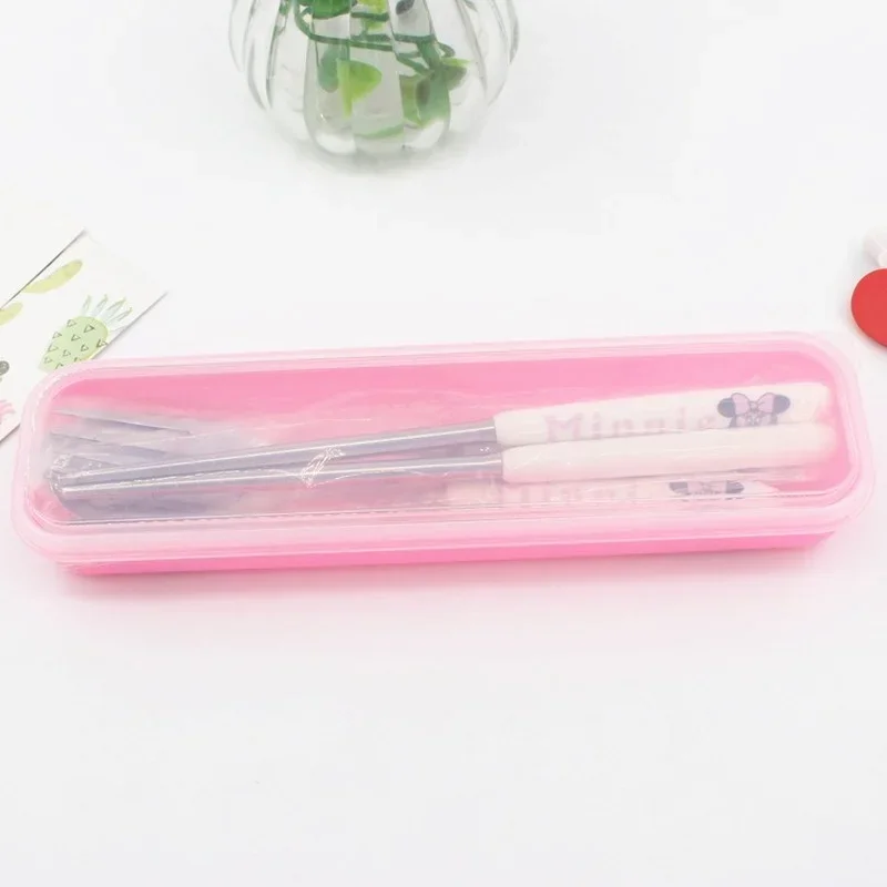 Disney Mickey Minnie zestaw stołowy dla dzieci naczynia ze stali nierdzewnej maluch naczynia sztućce Cartoon niemowlę łyżka widelec