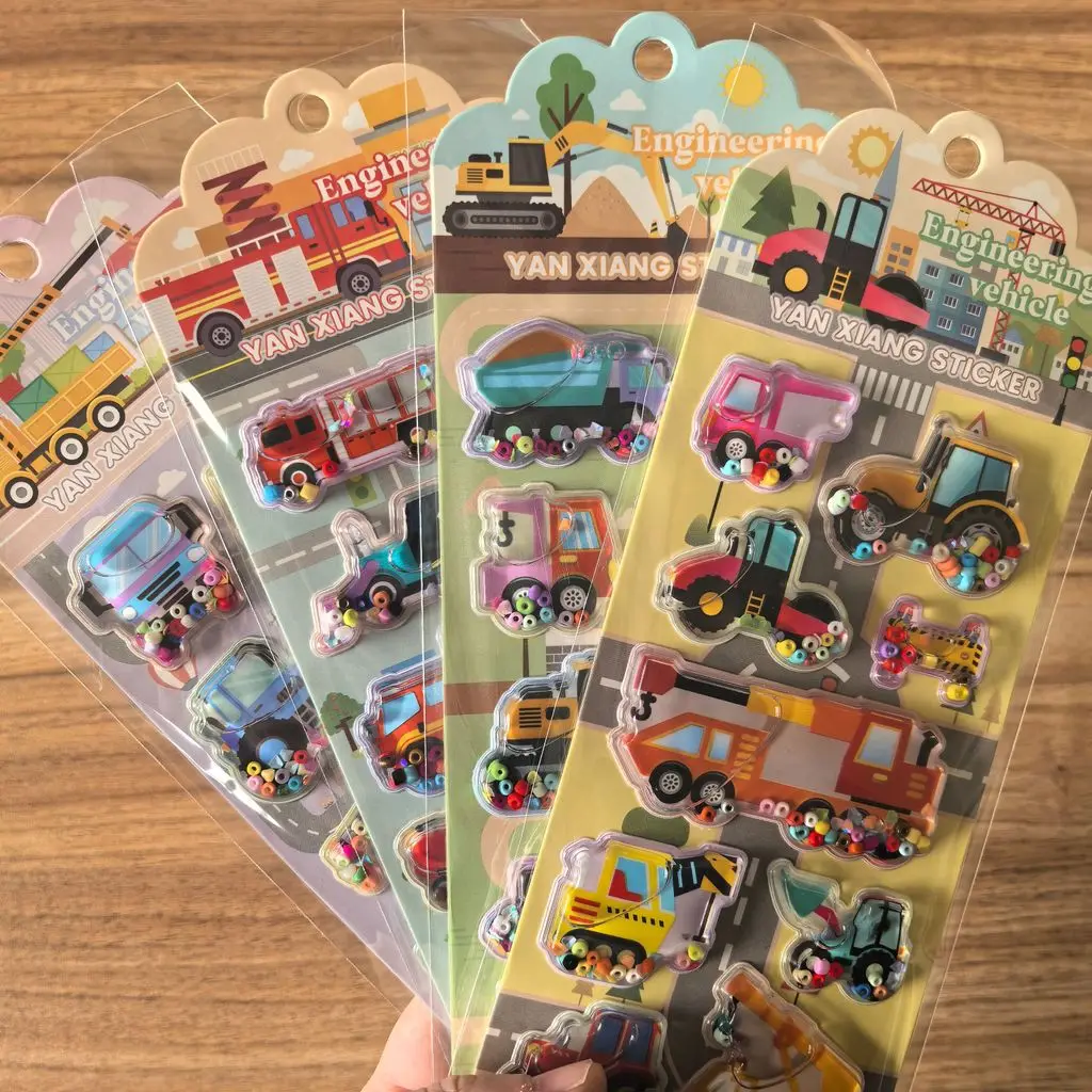 4Pack Colorful Construction Vehicle Shaker Stickers Sparkly Engineering Vehicle Embellishments for Stationery AnimeWorlds Store