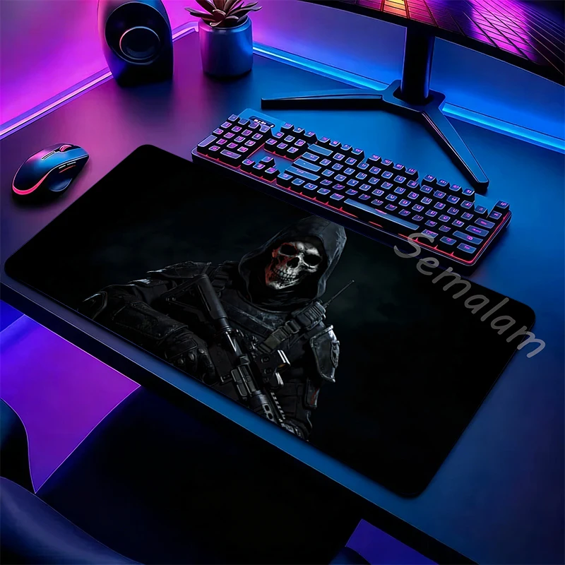 

Large Gaming Mouse Pad with Skull and Gun Design Non-Slip Desk Mat with Stitched Edges for Gamers Office Accessory Desk Decor