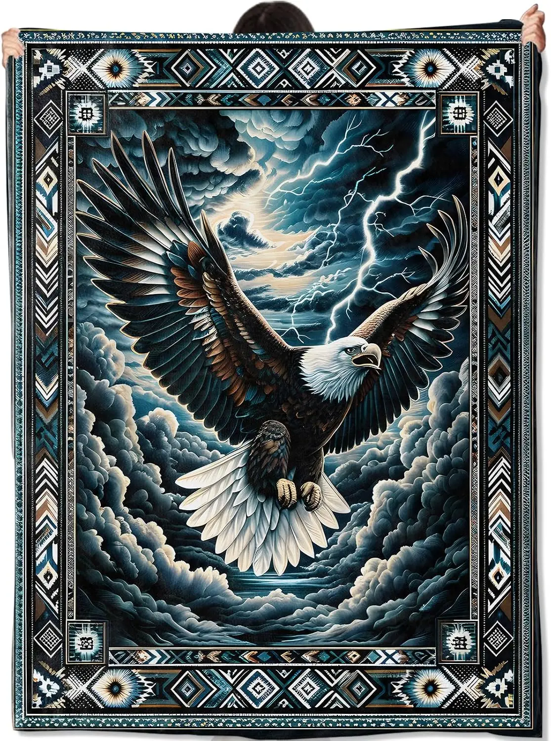 Eagle Throw Blanket Southwest Soaring Bird Artistic Portrait Native American Inspired Unique Home Decor