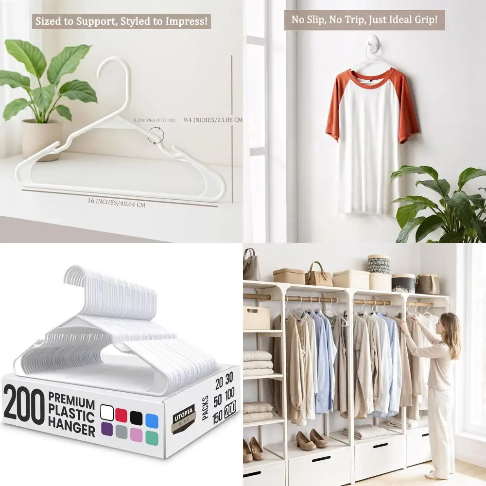 

200-Pack Space-Saving Plastic Hangers - Durable, Strong, Perfect for Organizing Closets with Rounded Shoulders (White)