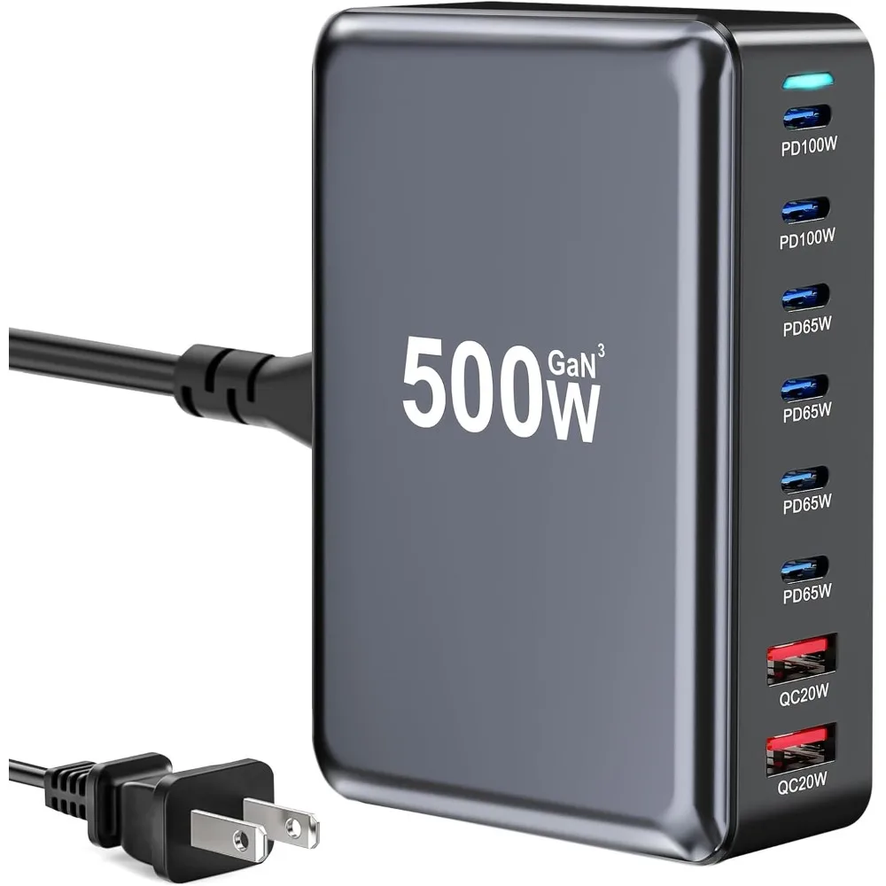

500W USB C Fast Charger Block, 8 Port USB Charging Station, GaN Ⅲ Pro Double 100W PD PPS Port Fast Charging Station