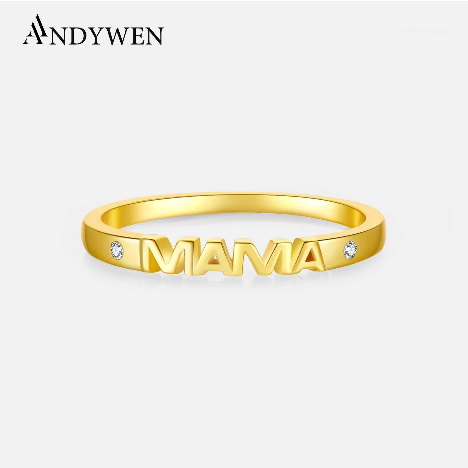 

ANDYWEN 925 Sterling Silver Clear Zircon Letter Love Mama Rings Women Simple Luxury Wedding Party Circle Jewelry For Rock Punk