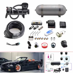 Air Suspension Kit with 4 Gallon Air Tank ,200 PSI Air Compressor ,Dual Air Pressure Gauge ,One Click Down Remote Controller