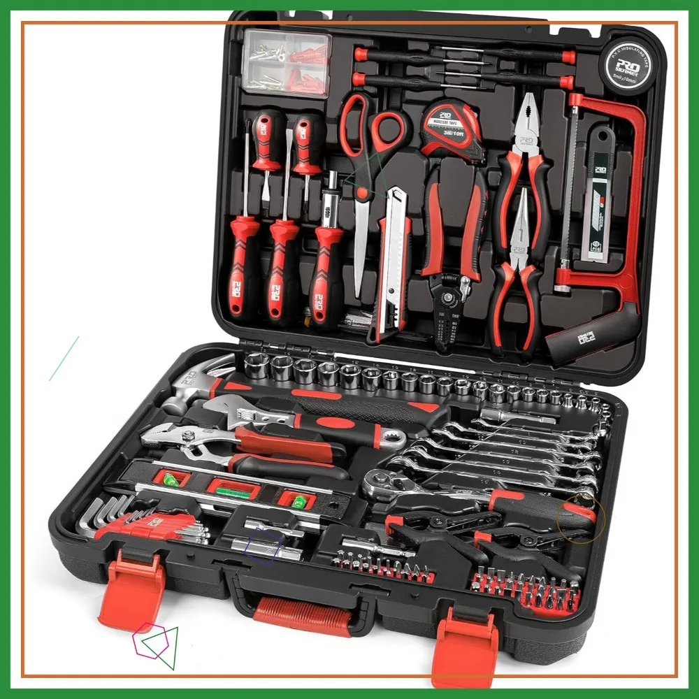 

Полный набор инструментов из 259 предметов с пластиковым ящиком для хранения, портативный для ремонта дома и автомобиля (красный)
