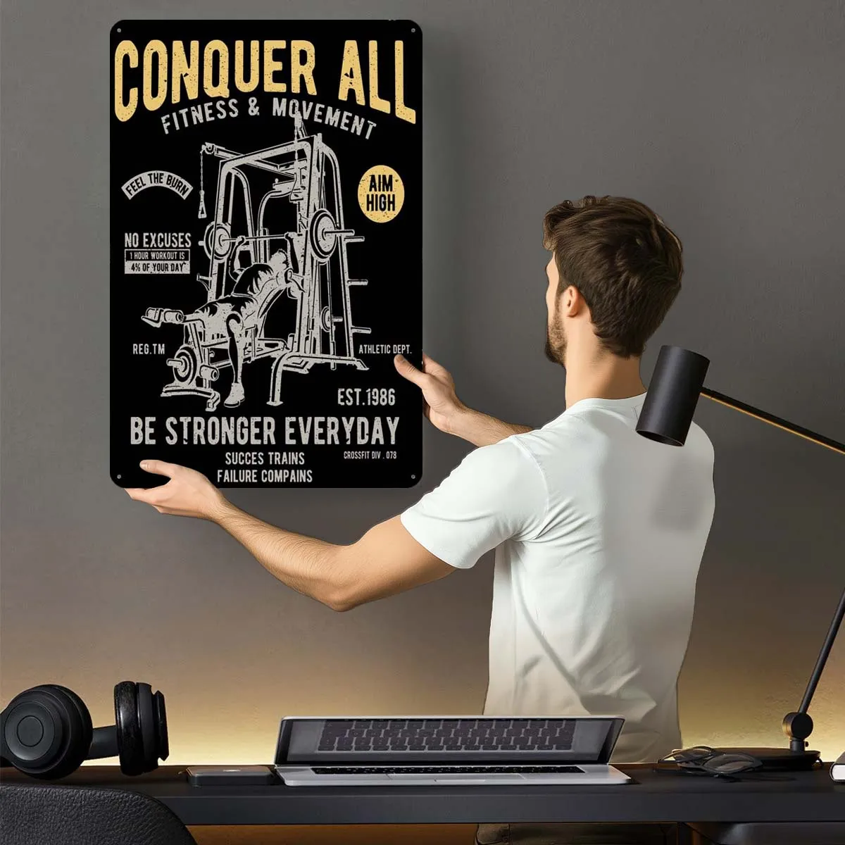 Conquer All Motivational Quotes Metal Poster Retro Metal Tin Signs for Wall Art Decoration Bathroom Decor Gaming Room Decoration