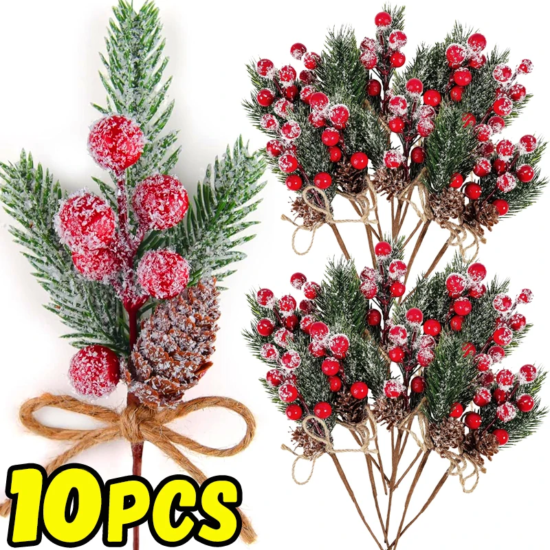 Christmas Pinecone Bouquet Yule Red Berry Ornament Simulation Plant Rope Weaving Tuzzy-muzzy Celebration Decoration Home Decor