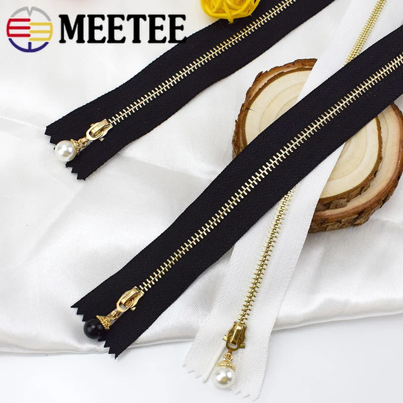 10pcs Meetee 3# Metal Close End Zippers 20/30cm Gold Teeth Long Zip Closure for Sewing Bags Down Jacket Skirt Clothing Accessory