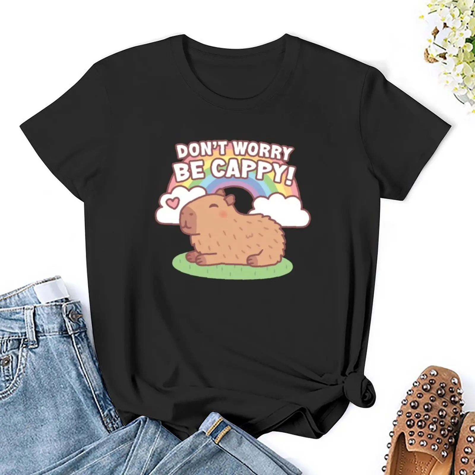 Camiseta de Capybara y arcoíris para mujer, ropa de verano, camisetas gráficas, ropa hippie