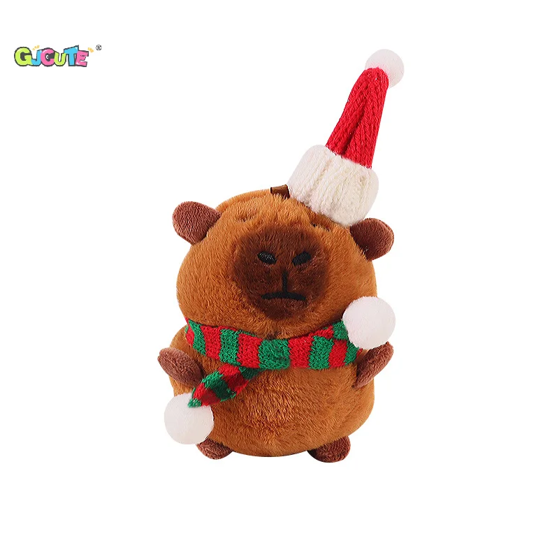 1Pcs Kawaii Christmas Capybara Plush Keychain Cartoon Stuffed Doll Pendant Backpack Hanging Decoration Car Key Charms Xmas Gifts