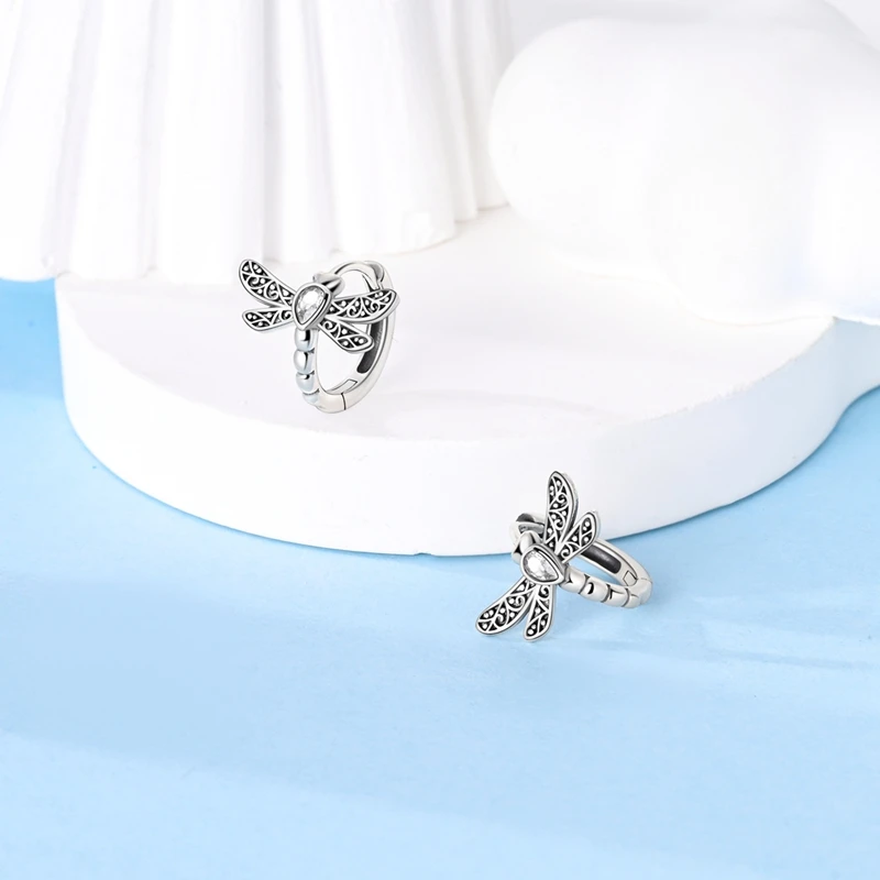 925 Silver Lily of The Valley Hoop Earrings Dragonfly Earrings for Women Jewelry Birthday Anniversary Valentine's Day Fine Gift