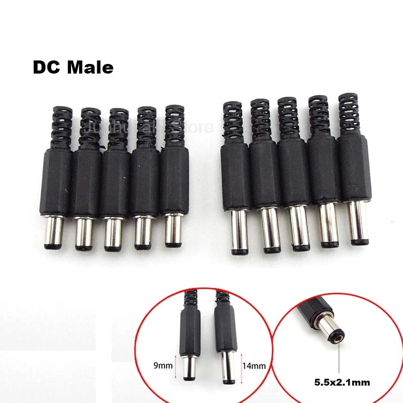 9mm/14mm DC Power Supply Plug Male Mount Jack Adapter Connector 5.5mmx2.1mm SocketWire Charge For DIY Projects B5