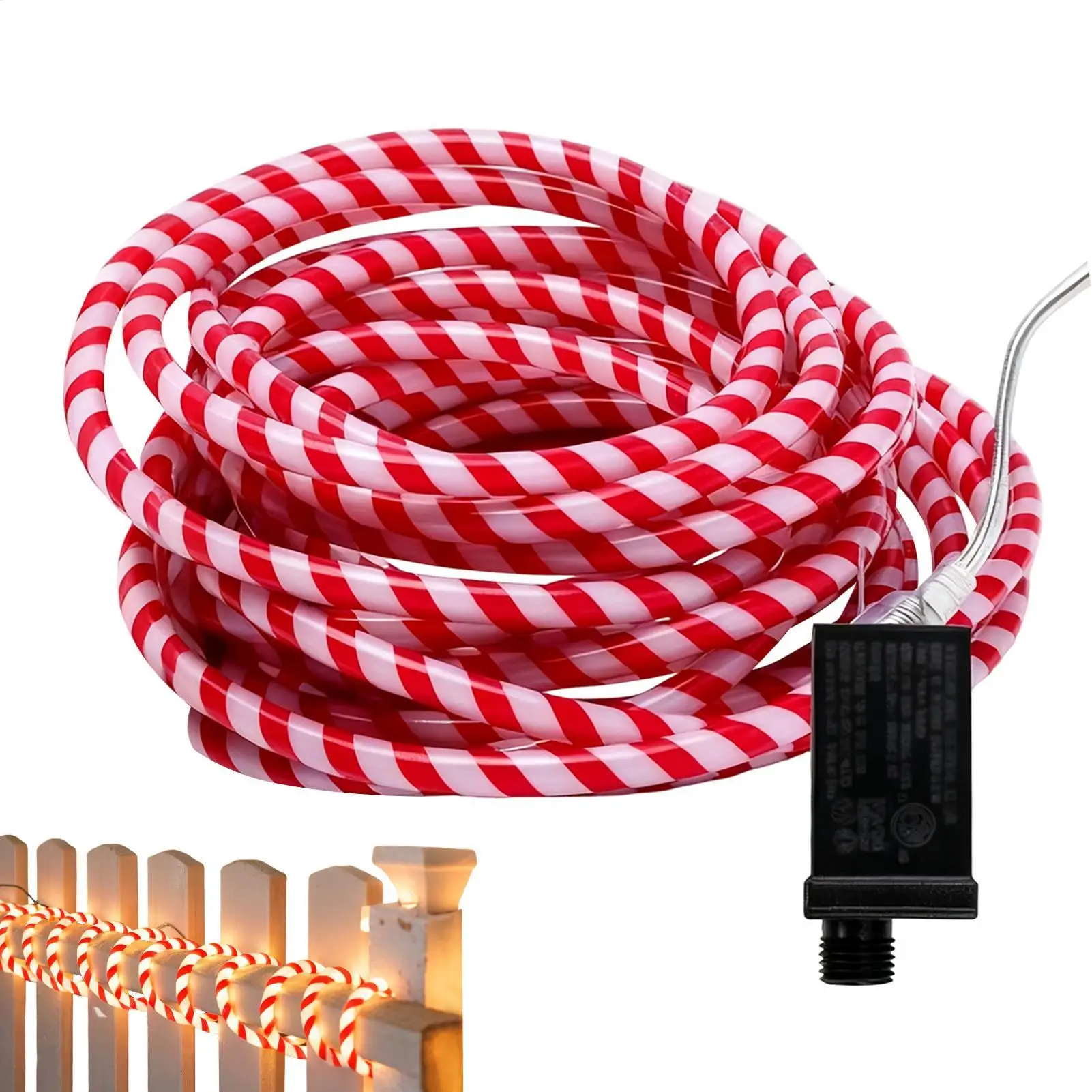 

33FT LED Candy Cane Rope Light Waterproof Outdoor Copper Wire Candy Pattern String Light 8 Modes Christmas Party Decor Lights