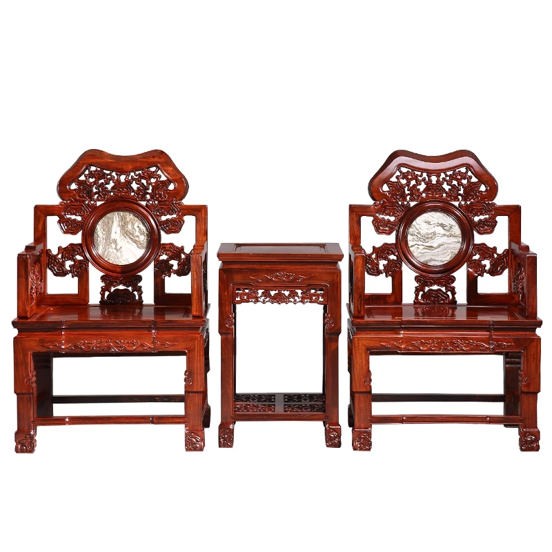 Rosewood Furniture Ganoderma Lucidum Armchair Palace Chair Antique Reproduction Furniture Tea Table Three-Piece Set