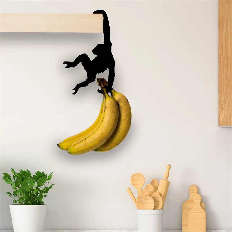 Ganchos para puerta y pared de cocina, colgador de llaves en forma de mono, gancho de equilibrio de plátano, decoración debajo del gabinete, ganchos organizadores de suspensión