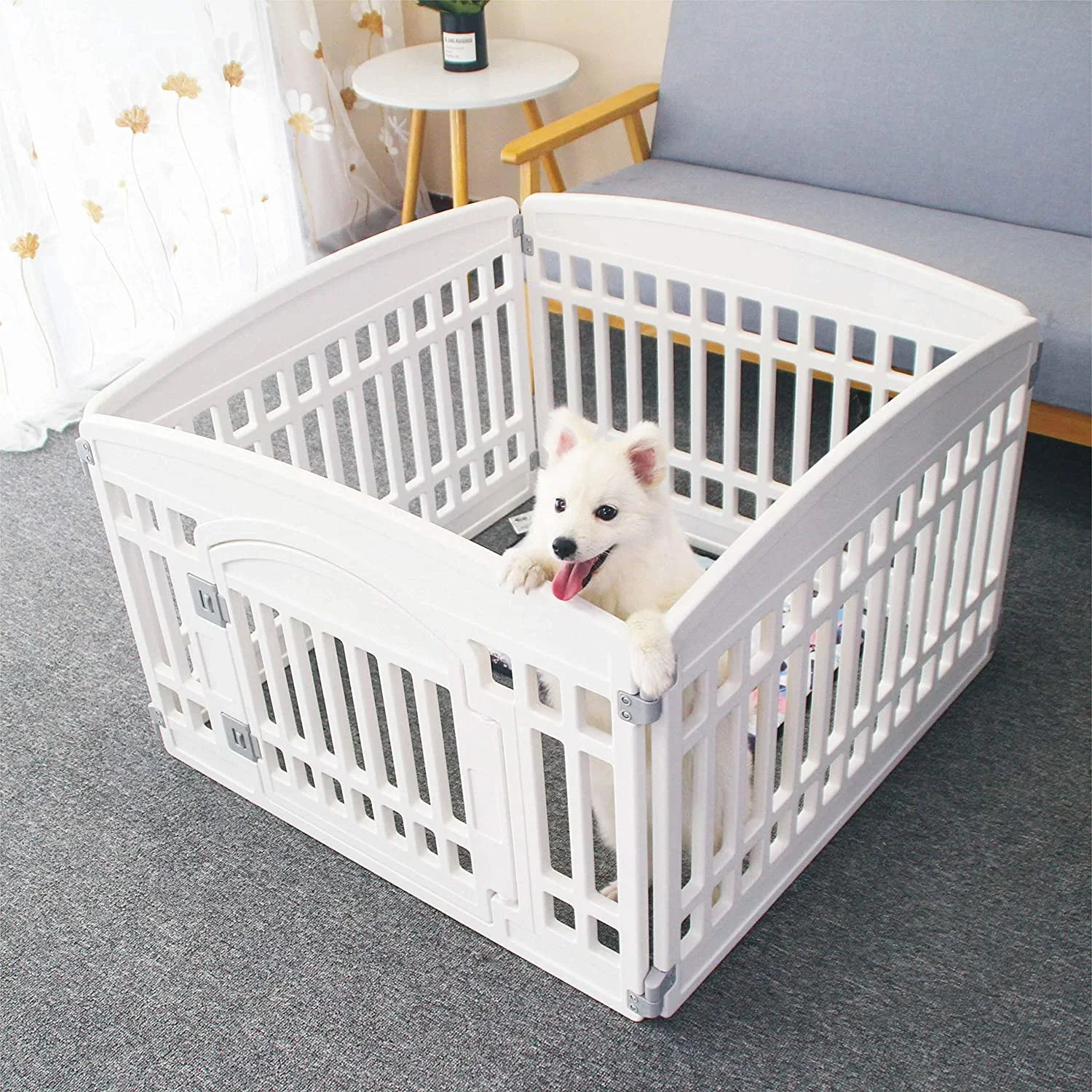 

Pet Playpen Foldable Gate for Dogs Heavy Plastic Puppy Exercise Pen with Door Portable Indoor Outdoor Small Pets Fence Puppies