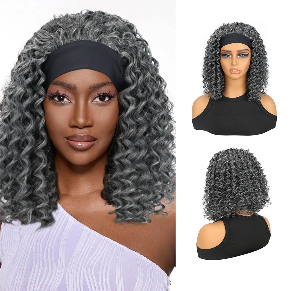 Belle Show Synthetic Ice Ribbon Curly Wig 12 Inch Short Wig With Headband Curly Wave Hair For Women Daily Use