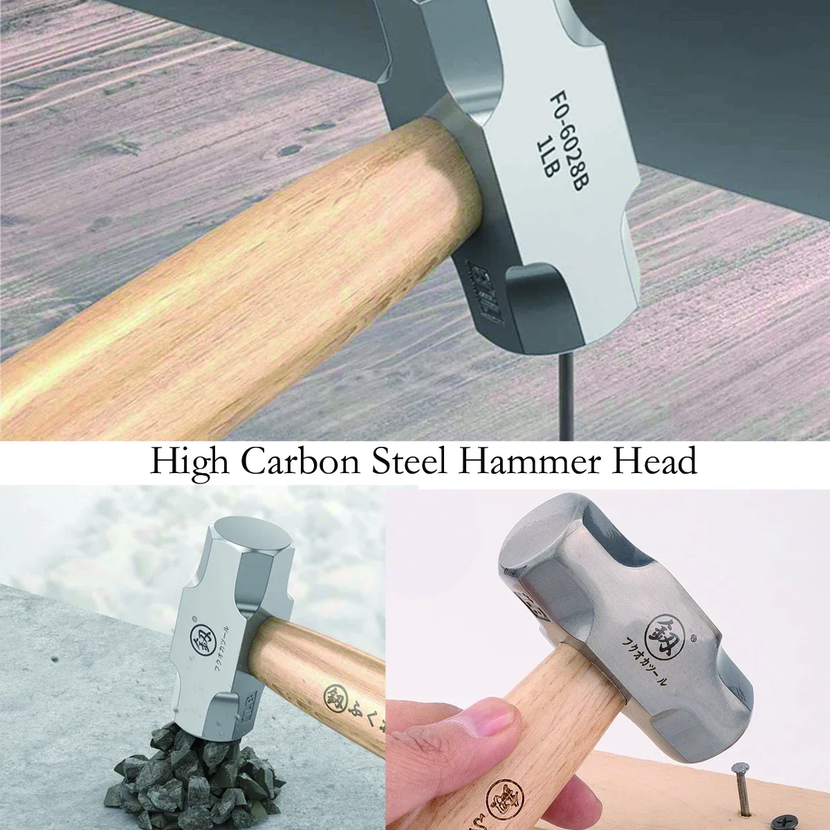 Mini Hammer FO-6028B Solid Wood Short Handle Octagonal Hammer 1LB High Carbon Steel Small Hammer Manual Hardware Tool