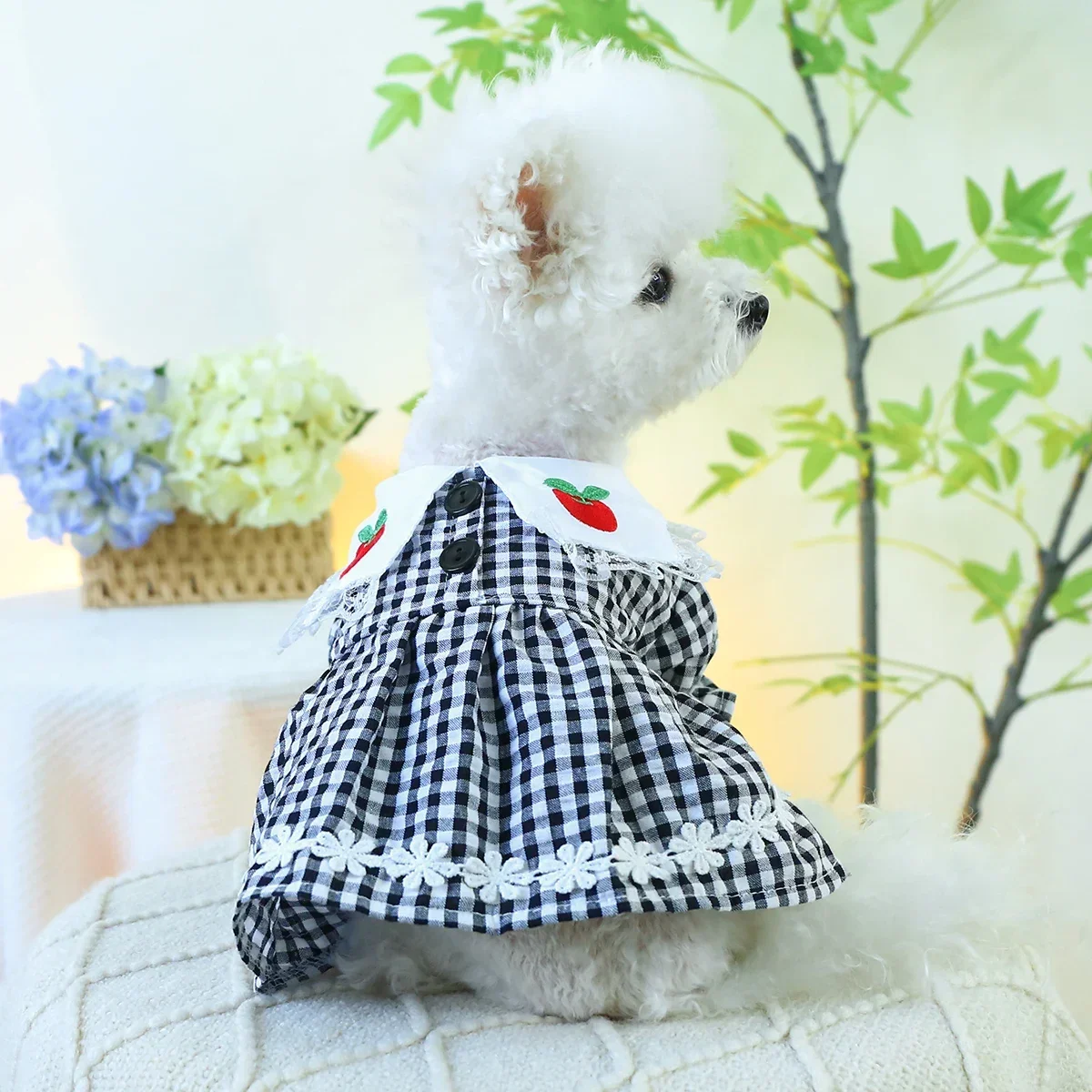 1PC Pet Clothing Cat Spring/Summer Thin Black and White Red Apple Skirt Suitable for Small and Medium Dogs Dog Dress