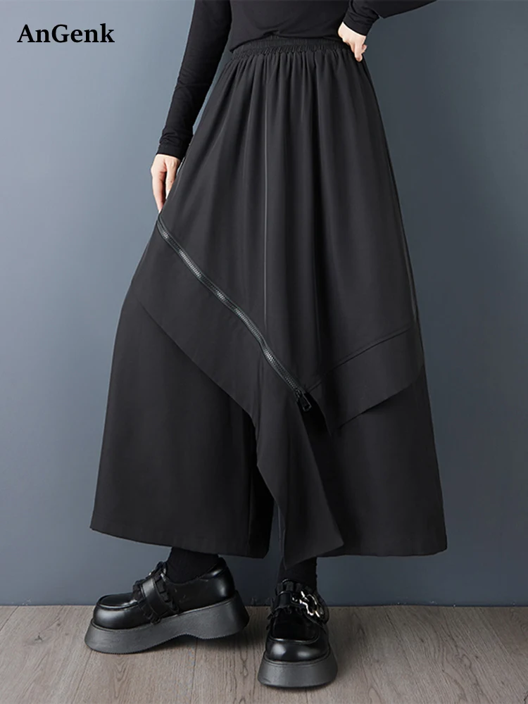 

Черные винтажные нерегулярные широкие брюки с высокой талией, женские новые повседневные свободные женские брюки, модные весенне-осенние 2025