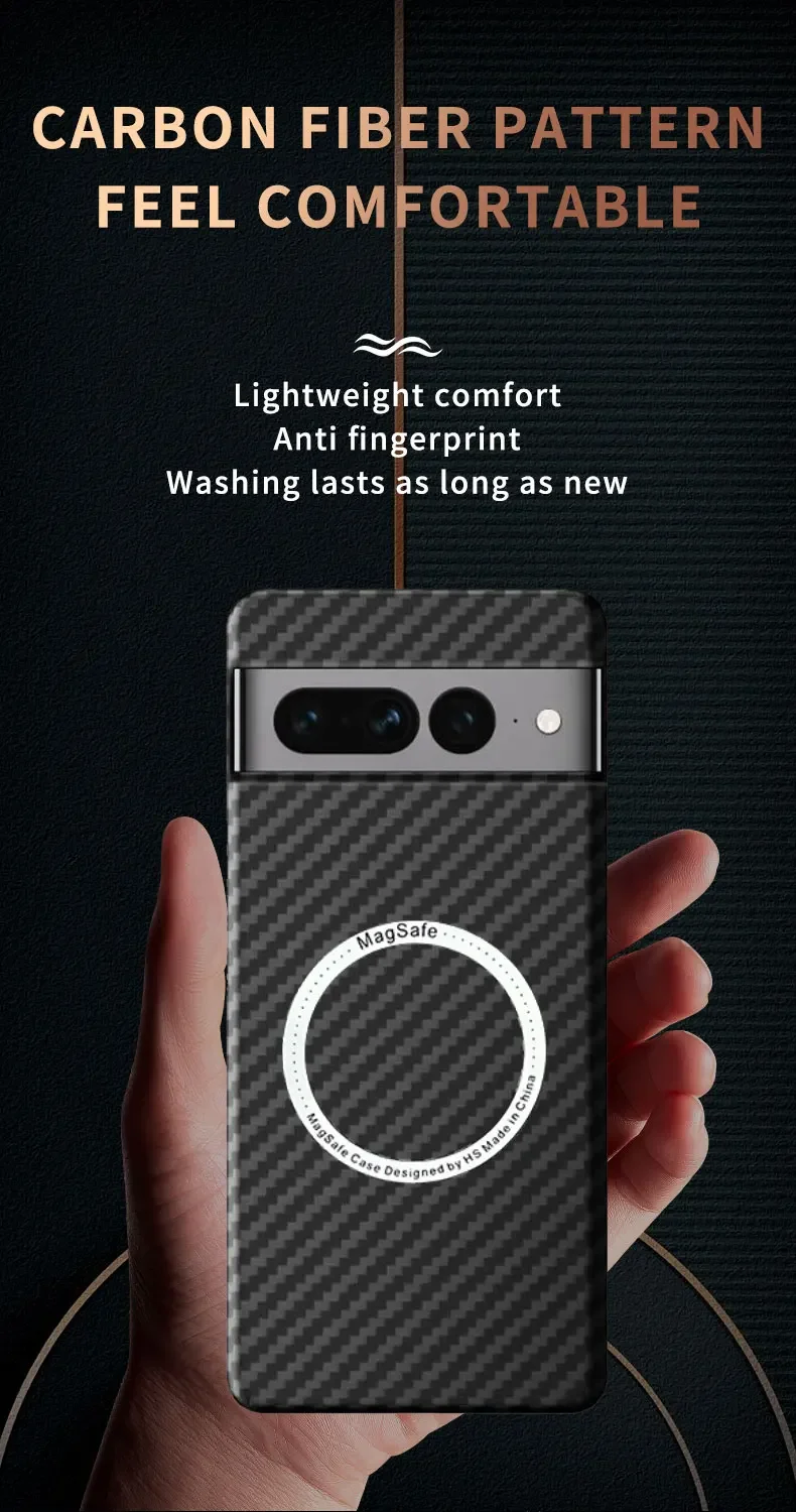 2023New Luxury Carbon Fiber Texture Pattern Magnetic Ultra Slim Case For Google Pixel 7 Pro Matte MagSafe Ring Armor Cover Coque