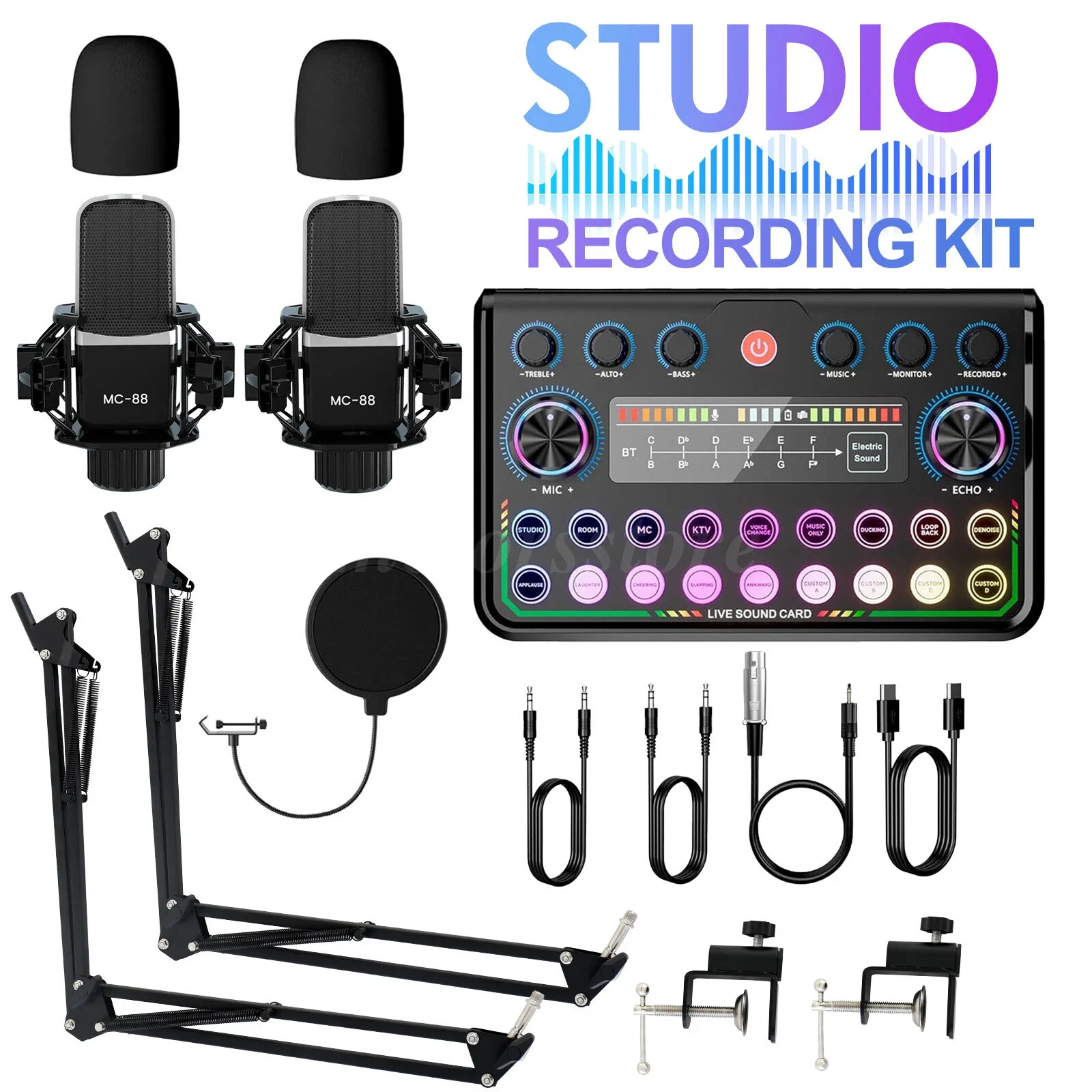 

Podcast Equipment Bundle Home Studio Recording Kit Music Mixer 2* Headphones Kit