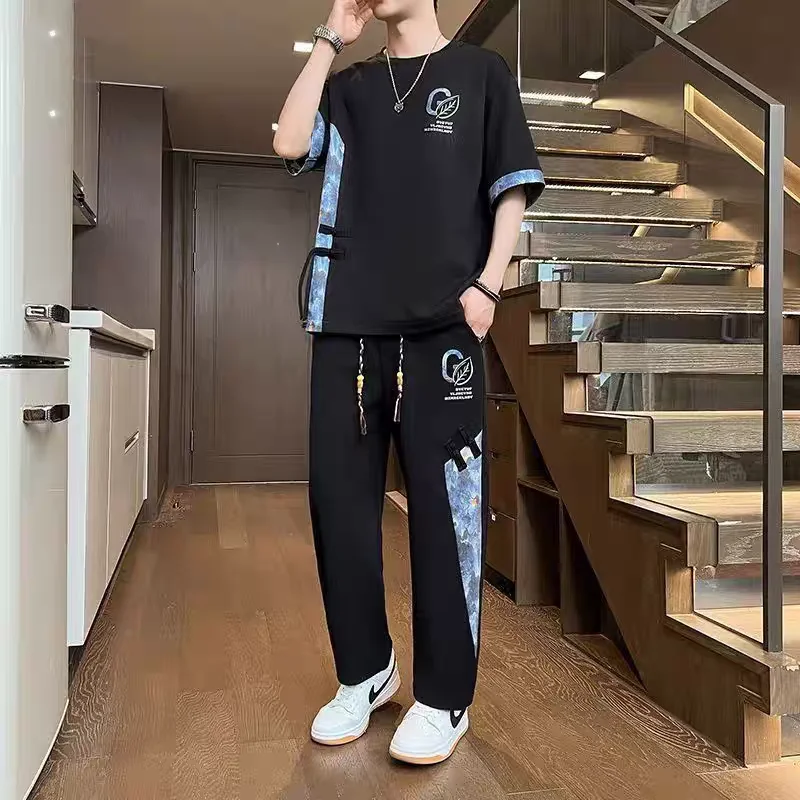 

New Autumn Oversize Black Tracksuit M-8XL Men T-shirts Casual Pants 2 Piece Set Men's Sports Sets Costume Homme 2 Pièces