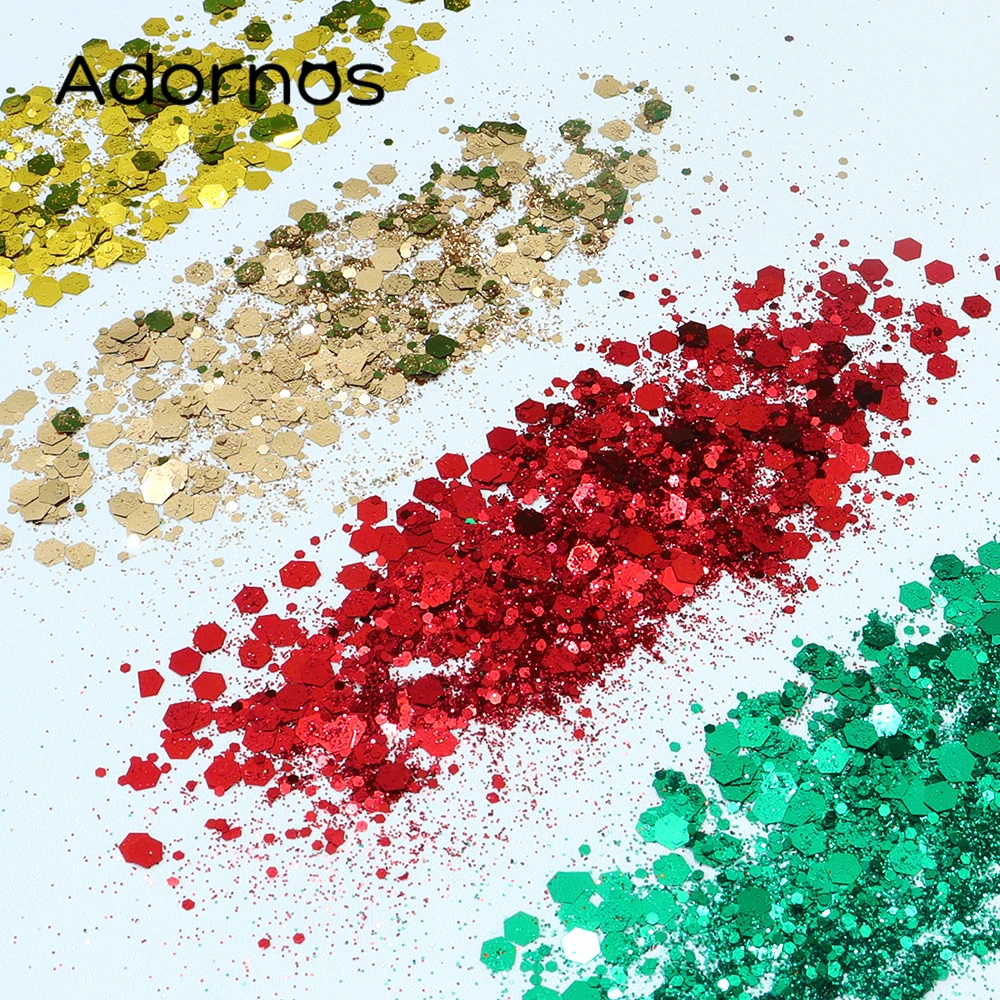 8 Boxes/Set Sparkly Hexagon Resin Glitter Mixed Epoxy Resin Pigments Powder Gold Red Green Xmas Crafts Filler DIY Jewelry Making