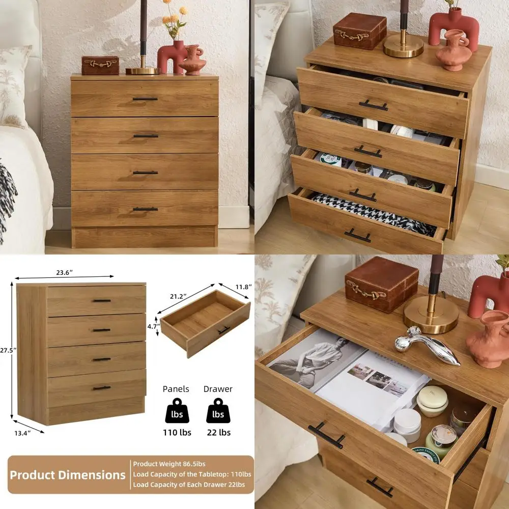 

Тумбочка из дубового дерева с 4 ящиками - современная высокая прикроватная тумбочка со шкафом для хранения вещей для спальни