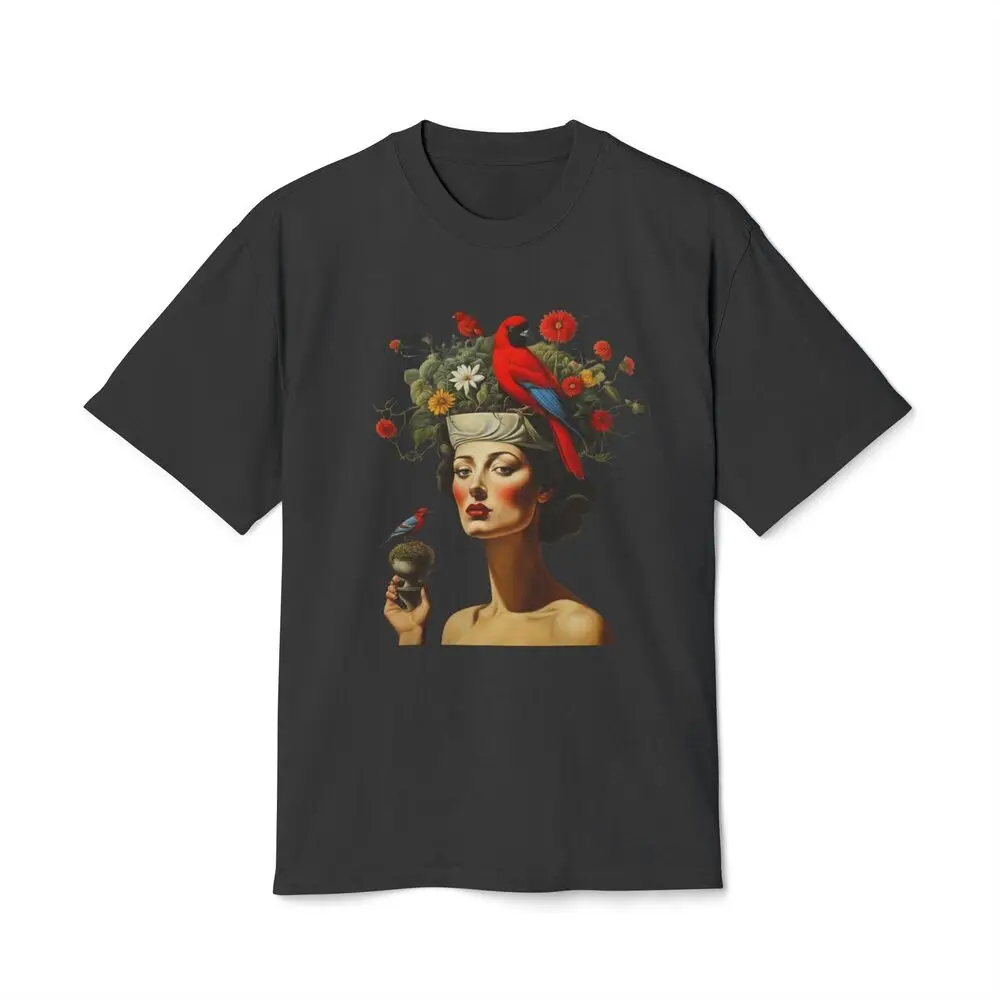 Surrealist portrait of a woman , birds and flowers design t-shirt Unisex Tee