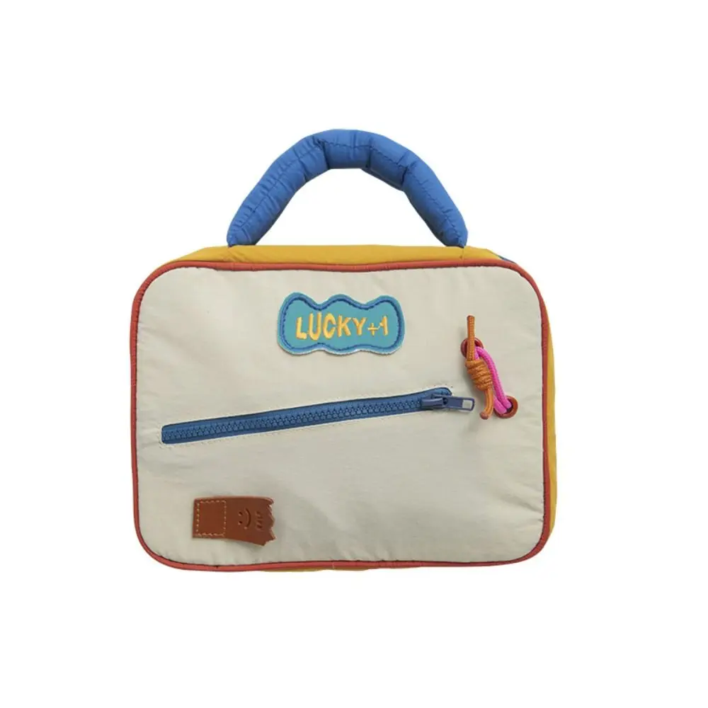 

Cotton Stuffed Handle Contrasting Colors Cosmetic Bag Large Capacity Toiletries Organizer Makeup Pouch Bag Carry-on Makeup Tote