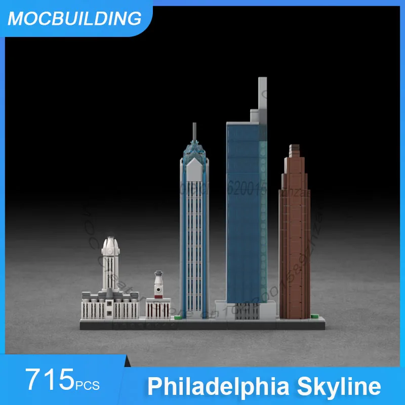 MOC Building Blocks Philadelphia Skyline Architecture Display Model DIY Assemble Bricks Creative Educational Toys Gifts 715PCS