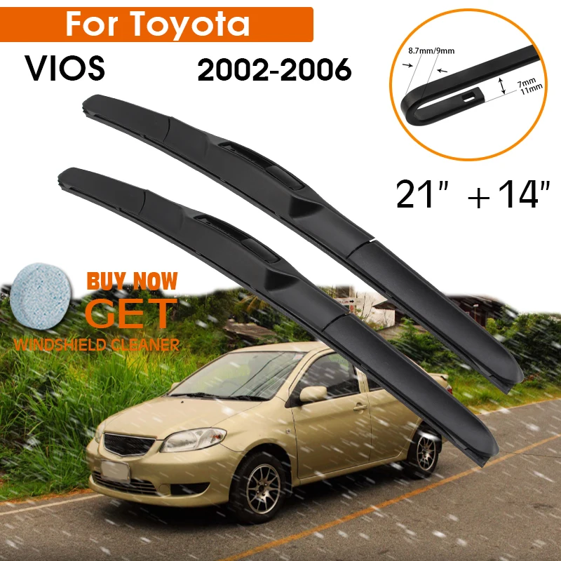 

Car Wiper Blade For Toyota VIOS 2002-2006 Windshield Rubber Silicon Refill Front Window Wiper 21"+14" LHD RHD Auto Accessories