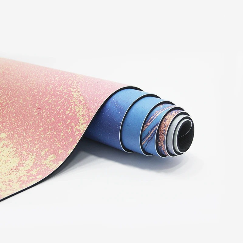Natural Vegan Leather Pink Marble Purple and Teal Gold Matt PU Rubber Yoga Mat Coconut Fiber Custom Printed Rugs HOT!