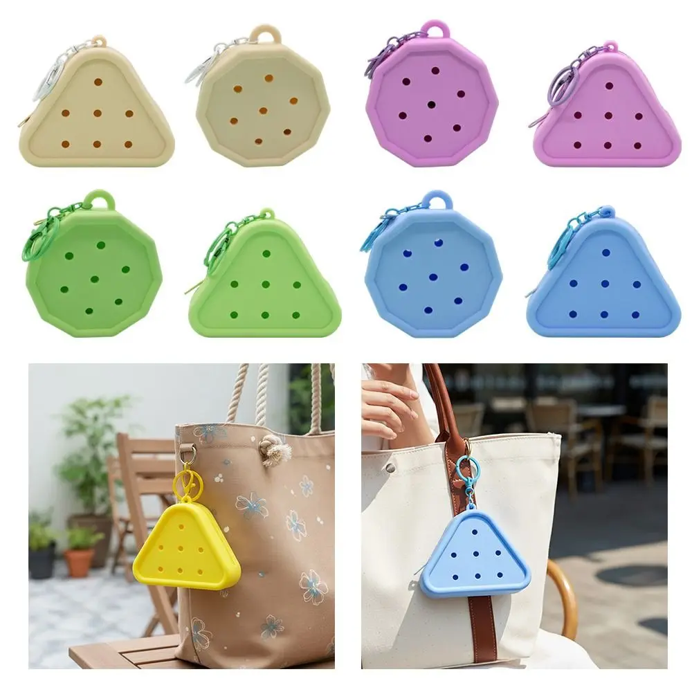 

Triangle Polygon Silicone Wallet Mini Size Zipper Closure Card Holder Travel Organizer Cute Holes Storage Bag Girls Use