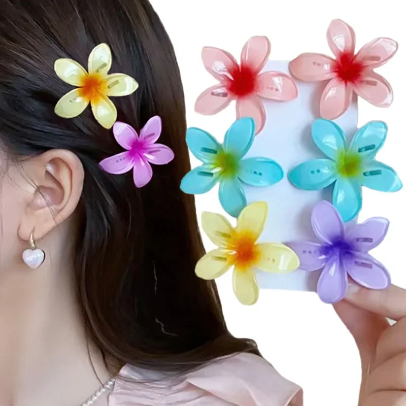 

1/6PCS Korean Gradient Flower Acrylic Hair Clip 4/7cm Sweet Fashion Hairpins Beach Hawaiian Headwear Hairs Accessories for Girls