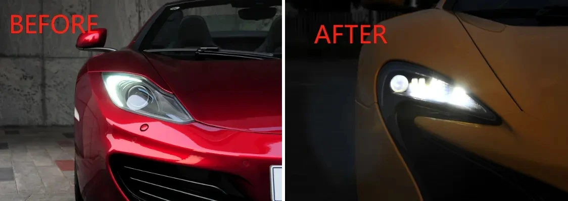 For  MP4-12C Front Car Headlight 650 540 DRL in White Amber 24V/12V Glass Lamps with 6000K Color Temperature for Low Beam