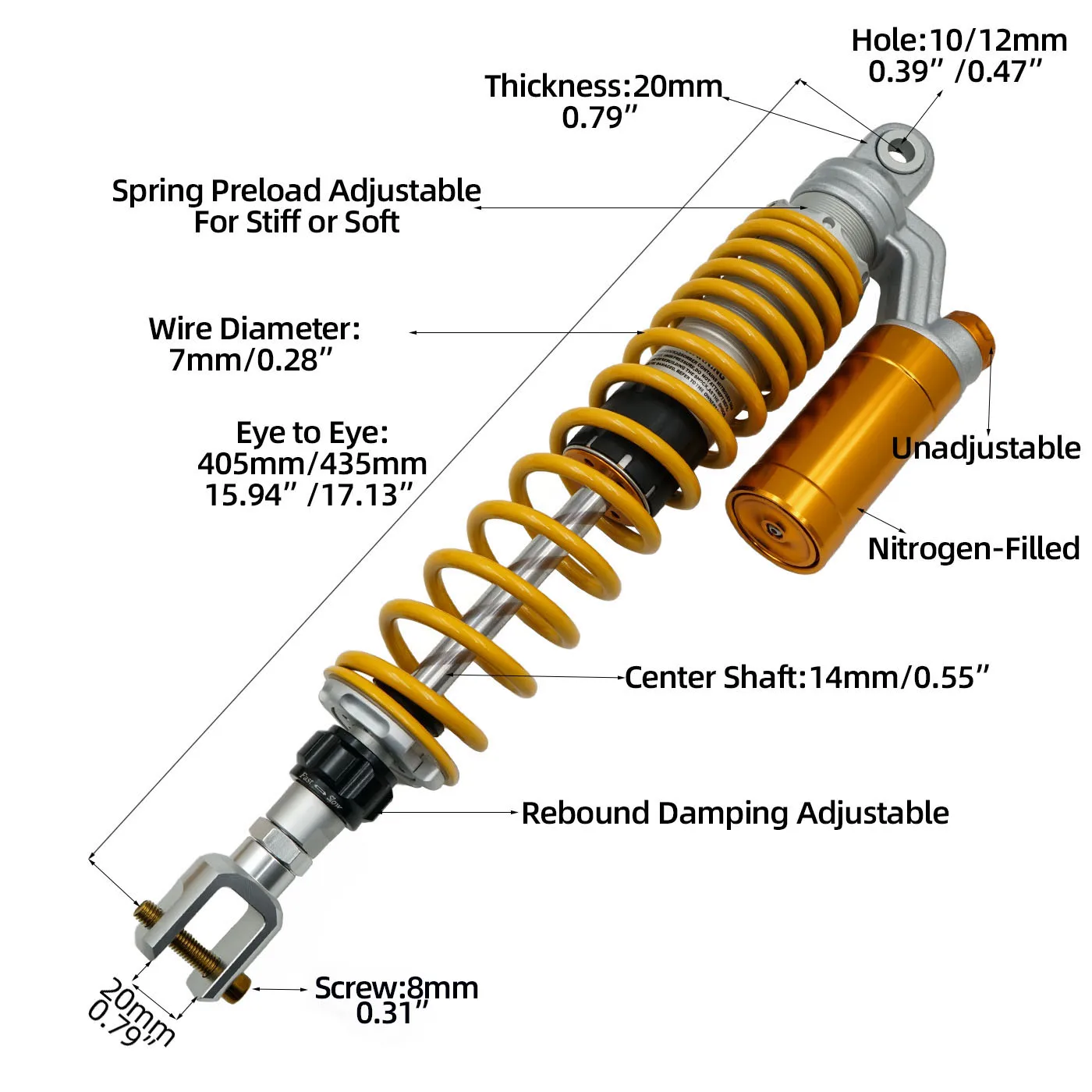 Motorcycle Twin Rear Shocks Lift Damping 405mm/435mm for Yamaha xmax 400 Voge 350T  Honda Forza 350