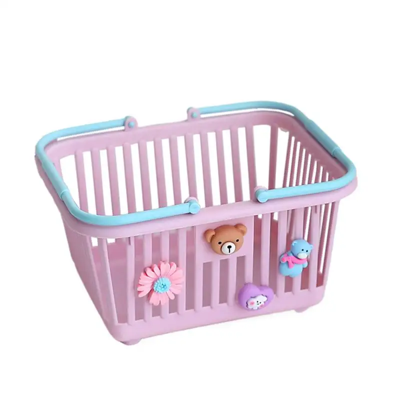 Cesta de compras de brinquedo para crianças cesta de armazenamento fingir jogar brinquedo com alças meninos meninas cesta de compras de mercearia jogar brinquedo com