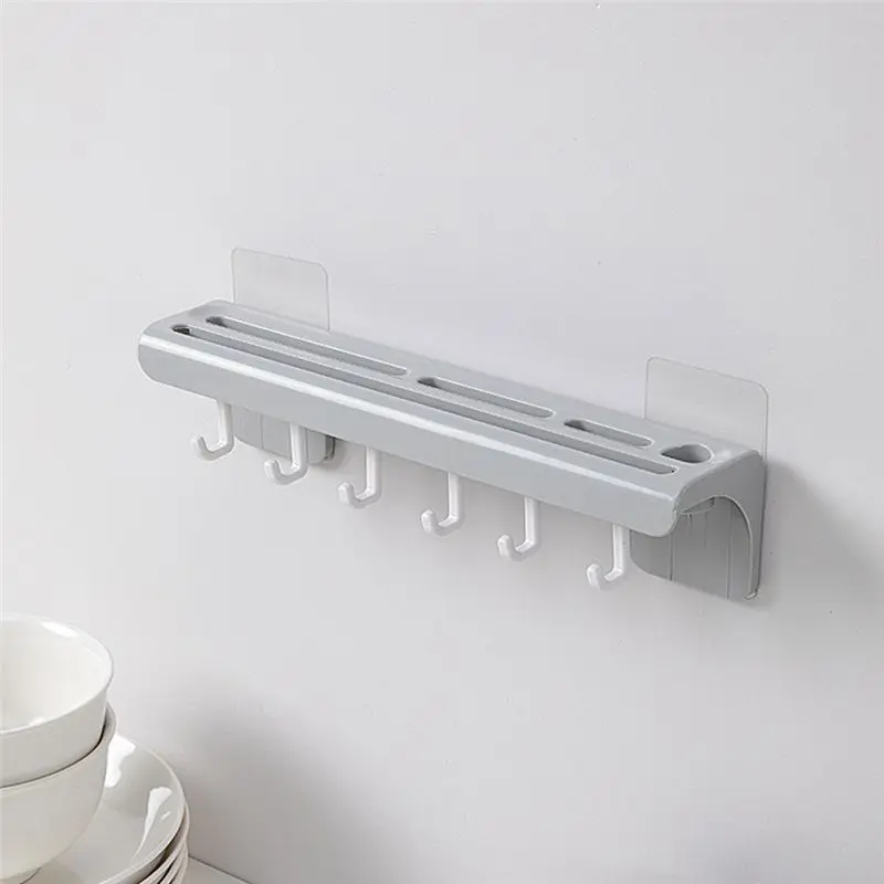 AEE4-Wall-Mounted Kitchen Rack Knife Holder Storage Shelf With 6 Hooks Cutlery Organizer Household Accessories