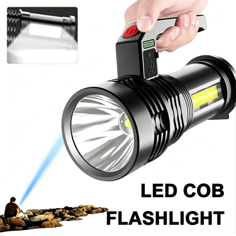 Powerful LED Flashlight Rechargeable Portable COB Searchlight Ultra Bright Handheld Spotlight Tactical Torch Camping Light