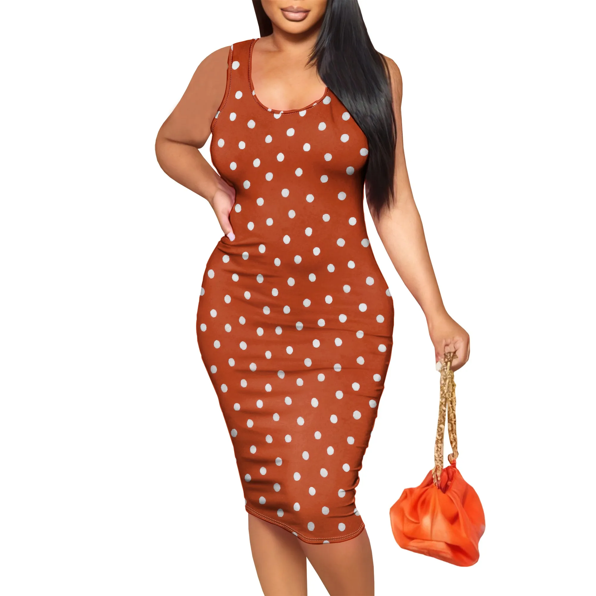 สตรีฤดูร้อน Casual Scoop คอ Midi ชุดเซ็กซี่ Tank Top Bodycon ดินสอ Basic Party Club Mini Dress