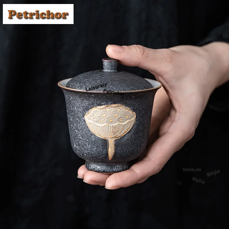 

150Ml Kiln Fambe Glaze Lotus Pod Gaiwan Vintage Tea Tureen Bowl With Lid Kit Maker Cover Kung Fu Set Gift Craft