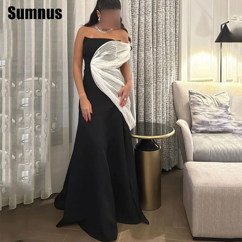 SUMNUS Black And White A-Line Prom Dress Elegant One Shoulder Party Dresses Sleeveless Floor-Length Formal Gown Customized