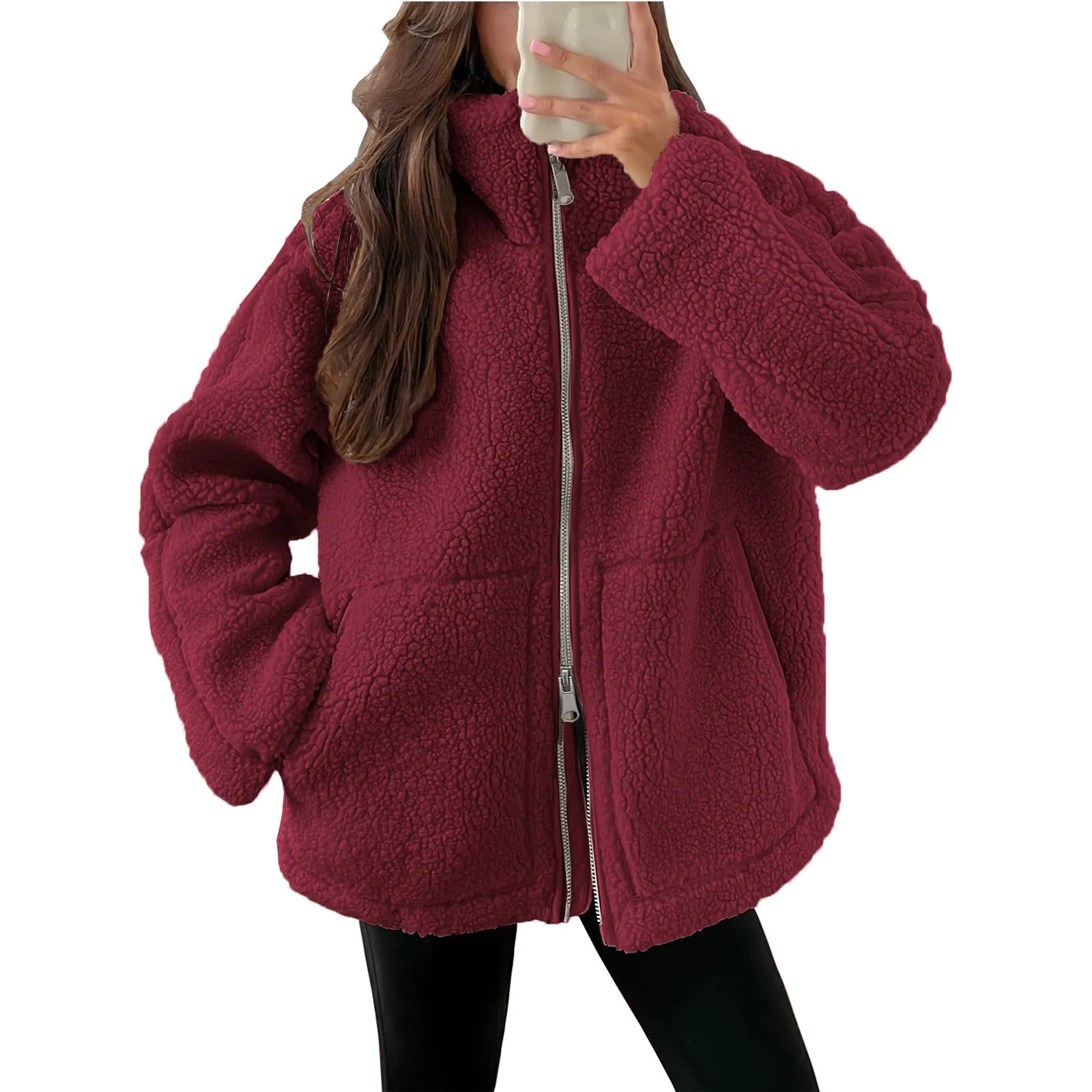 Chaqueta de lana de cordero de viento perezoso para mujer, suéter de cuello alto Semi a la moda, abrigo de felpa grueso y cálido para invierno, cárdigan, prendas de vestir exteriores para mujer